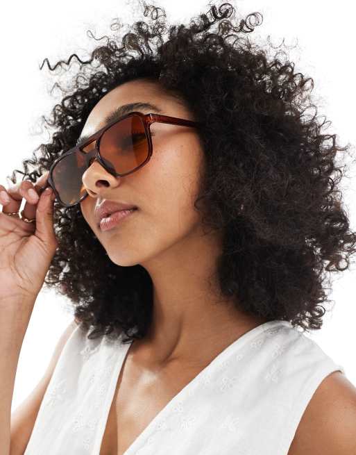 ASOS DESIGN aviator sunglasses in crystal brown with orange fade lens, 3 of 3