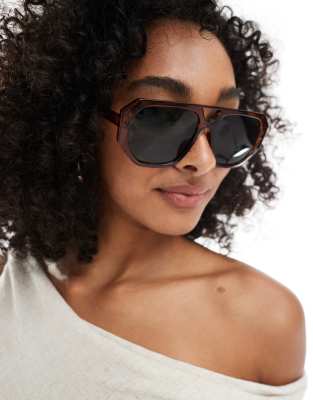 ASOS DESIGN aviator sunglasses in crystal brown