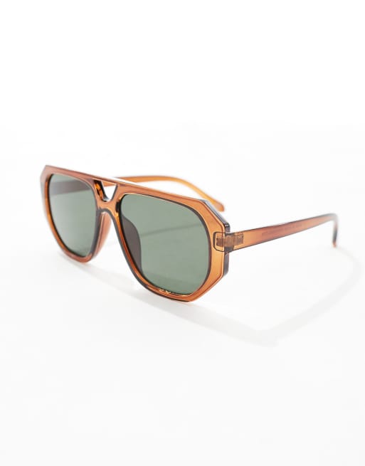 ASOS DESIGN aviator sunglasses in crystal brown
