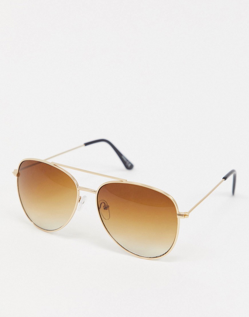 ASOS DESIGN aviator sunglasses in gold with grad brown lens
