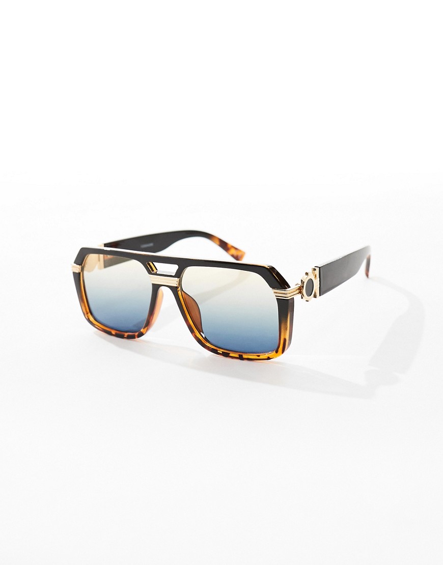 aviator sunglasses in gradient tortoise shell with gold detailing-Brown