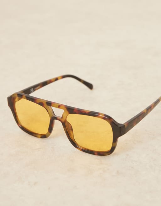 ASOS DESIGN aviator sunglasses in milky tort with yellow lens