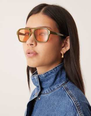 Asos Design Aviator Sunglasses In Green