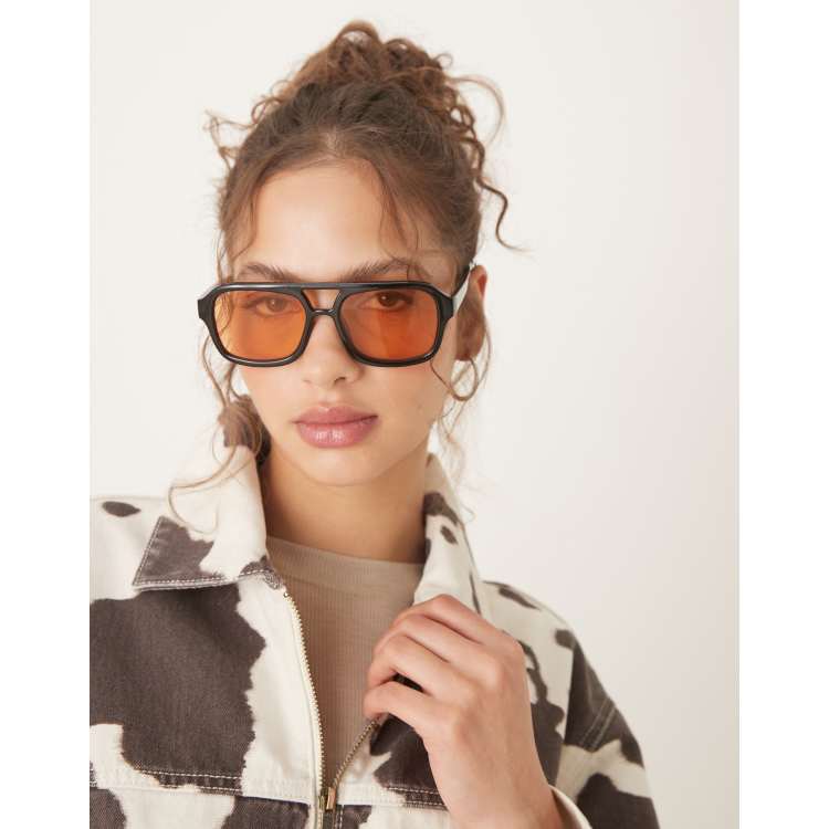  AVIATOR SUNGLASSES ASOS DESIGN aviator sunglasses with black frame and amber  main image 4