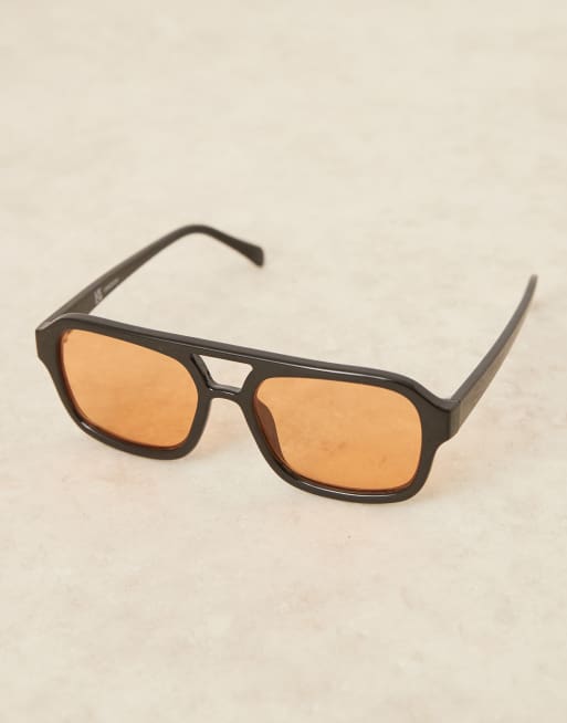 ASOS DESIGN aviator sunglasses in peach lens