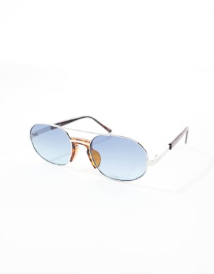 ASOS DESIGN ASOS DESIGN aviator sunglasses in silver metal with blue lens