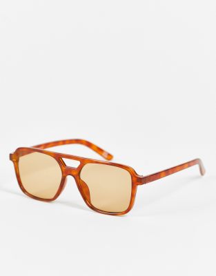 ASOS DESIGN ASOS DESIGN aviator sunglasses in tort with light brown lens