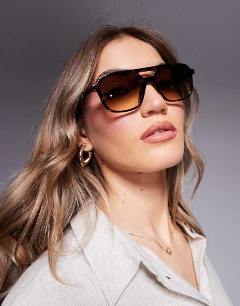 ASOS DESIGN aviator sunglasses in tort - view 1