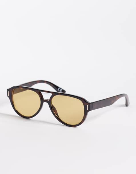 ASOS DESIGN aviator sunglasses in tortoise frame with amber lenses - view 1