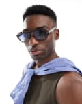 [ASOS DESIGN] ASOS DESIGN aviator sunglasses in tortoiseshell with blue gradient lens-Brown No Size BROWN