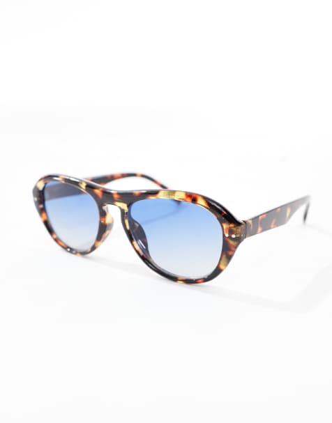 ASOS DESIGN aviator sunglasses in tortoiseshell with blue gradient lens - view 2