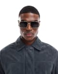 [ASOS DESIGN] ASOS DESIGN aviator sunglasses with black smoke lens and gold metal frame No Size GOLD