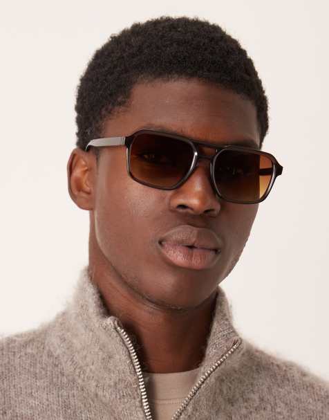 ASOS DESIGN aviator sunglasses with brown ombre lens and brown frame - view 1
