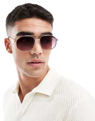 ASOS DESIGN ASOS DESIGN aviator sunglasses with burgundy lens and gold metal frame