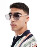 [ASOS DESIGN] ASOS DESIGN aviator sunglasses with clear crystal frame and smoke lens No Size CLEAR