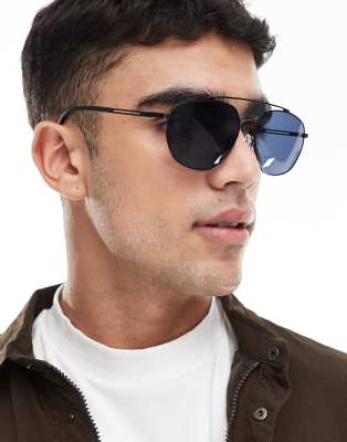 Asos Design Aviator Sunglasses With Matte Black With Smoke Lens In Black