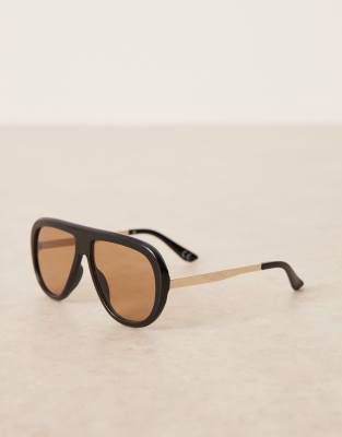 Asos Design Aviator Sunglasses With Metal Arms In Black