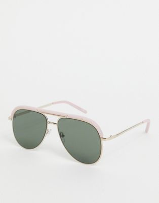 ASOS DESIGN aviator sunglasses with pink crystal brow bar