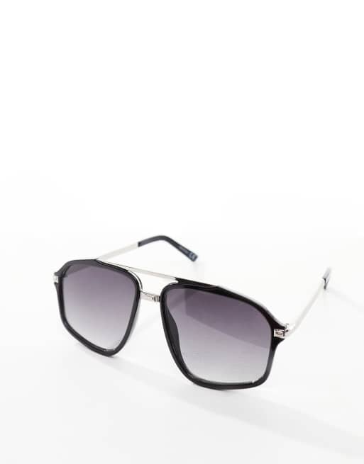 ASOS DESIGN aviator sunglasses with silver chain detail in black gradient, 2 of 4