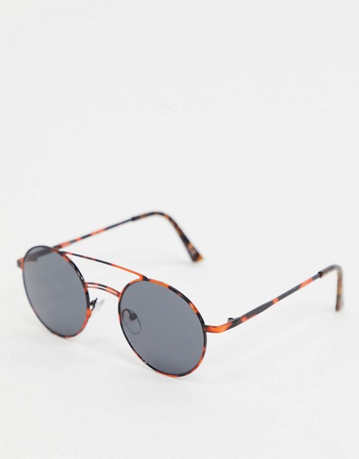 ASOS DESIGN aviator sunglasses with tort detail and smoke lens