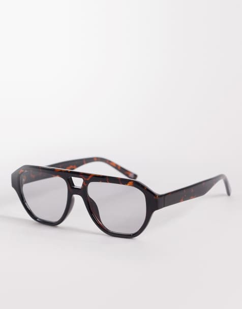 ASOS DESIGN aviator sunglasses with tortoise effect frames and light gray lenses - view 1