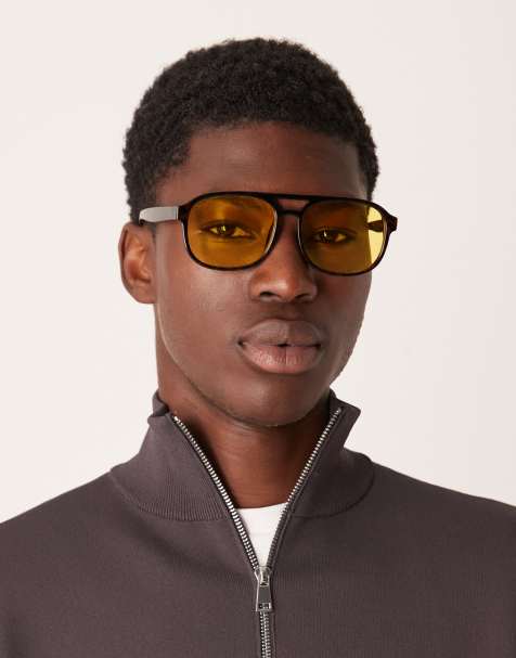 ASOS DESIGN aviator sunglasses with yellow lens and tortoise shell frame - view 1