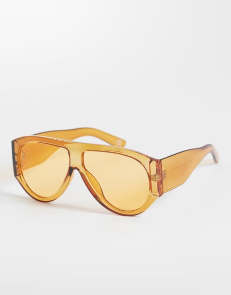 ASOS DESIGN - Aviator zonnebril met brede pootjes in kristaloranje - view 1