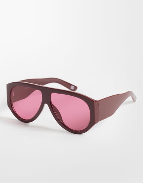 ASOS DESIGN aviator zonnebril met brede pootjes in ton-sur-ton bordeauxrood en roze glazen - view 1