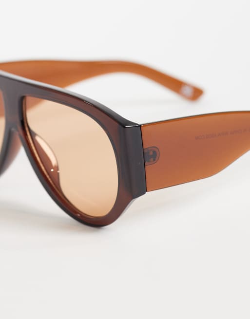 ASOS DESIGN - Aviator zonnebril met brede pootjes in ton-sur-ton bruin, 2 van 3