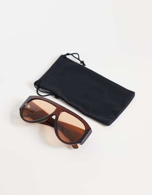 ASOS DESIGN - Aviator zonnebril met brede pootjes in ton-sur-ton bruin, 3 van 3