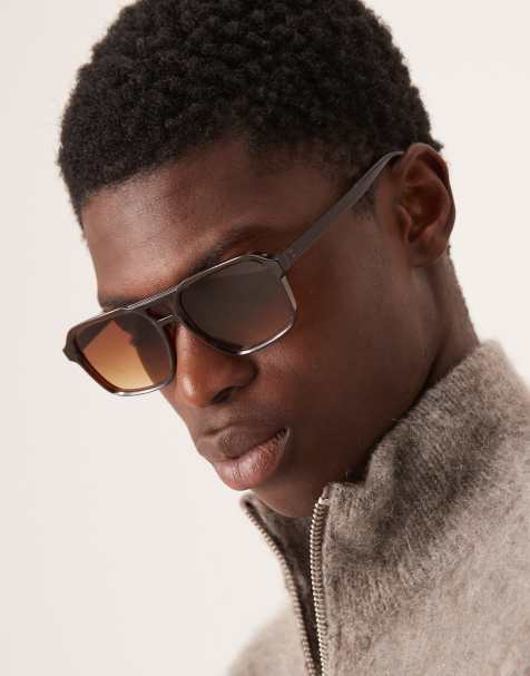 ASOS DESIGN - Aviator zonnebril met bruine ombre glazen en bruin montuur - view 1