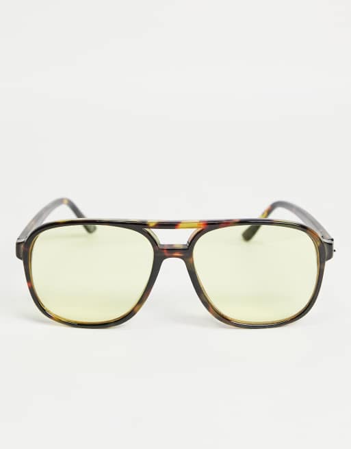 ASOS DESIGN - Aviator zonnebril met gele glazen in tortoise, 3 van 4