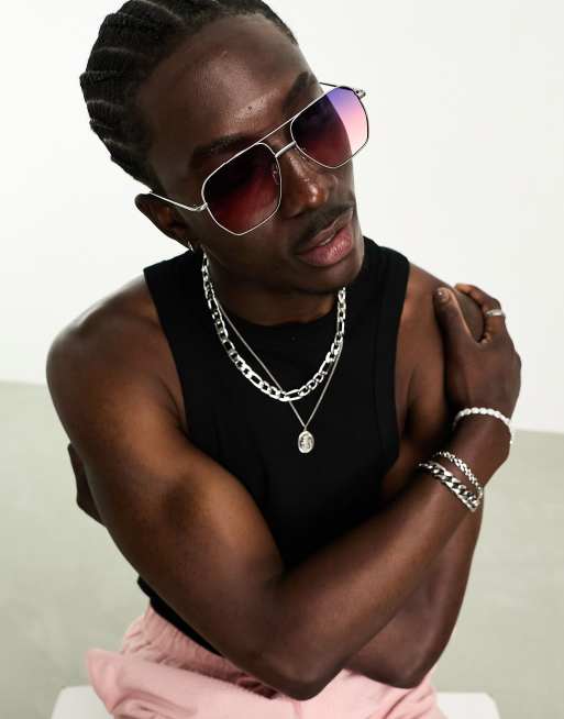 ASOS DESIGN - Aviator zonnebril met paarse glazen met kleurverloop in zilver, 2 van 4