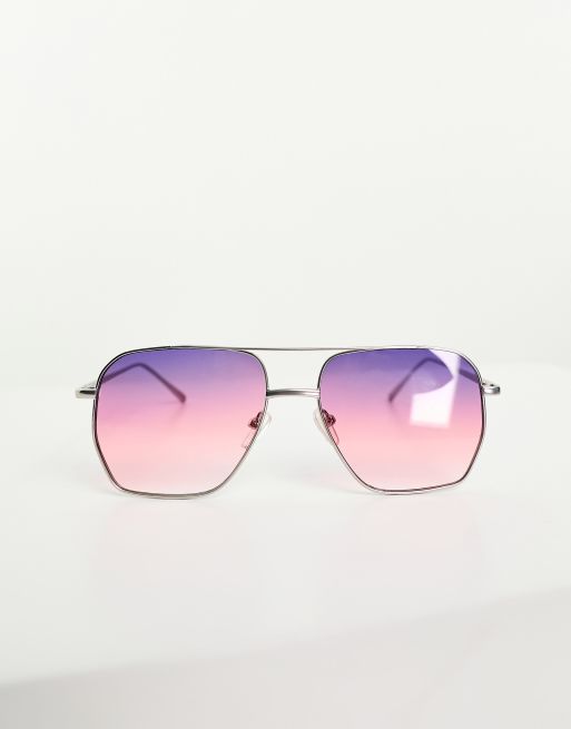 ASOS DESIGN - Aviator zonnebril met paarse glazen met kleurverloop in zilver, 3 van 4