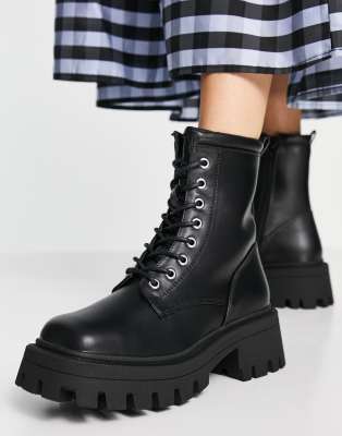 ASOS DESIGN Avid extreme square toe lace up boots in black | ASOS