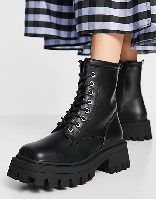 ASOS DESIGN Avid extreme square toe lace up boots in black