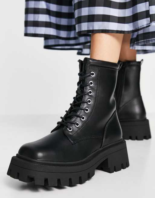 ASOS DESIGN Evita high-heeled square toe woven boots in black