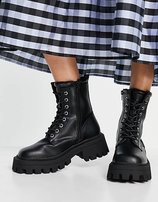 ASOS DESIGN Avid extreme square toe lace up boots in black