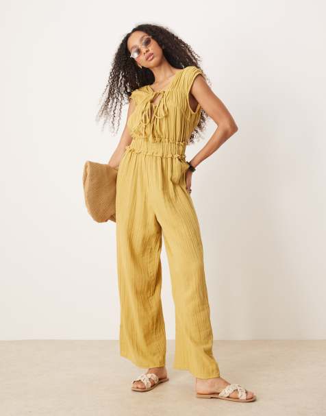 ASOS DESIGN - Avocadogrønt jumpsuit med stofsamlinger over brystet i dobbelt materiale - view 1