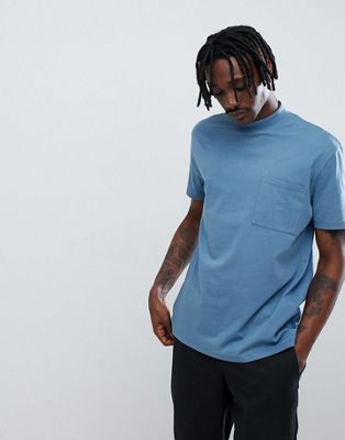 ASOS DESIGN – Avslapnad t-shirt med grov krage och överdimensionerad ficka-Blå