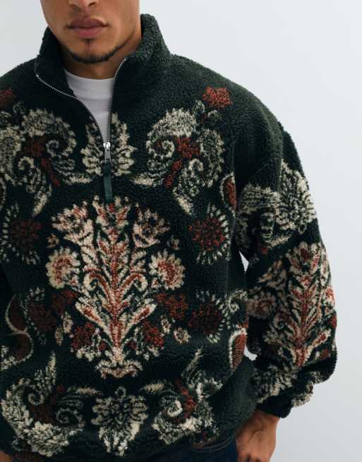 ASOS DESIGN avslappnad borgjacka med dragkedja och tapestry-tryck i grönt, 3 av 5