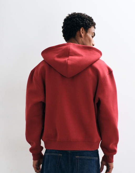 ASOS DESIGN avslappnad boxig huvtröja med dragkedja i rött, 5 av 5
