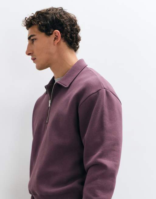 ASOS DESIGN avslappnad boxig polo-sweatshirt med dragkedja i lila, 2 av 5