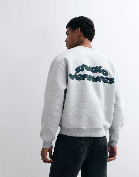 ASOS DESIGN avslappnad boxig sweatshirt med tryck i scuba-liknande tyg i grått - view 1