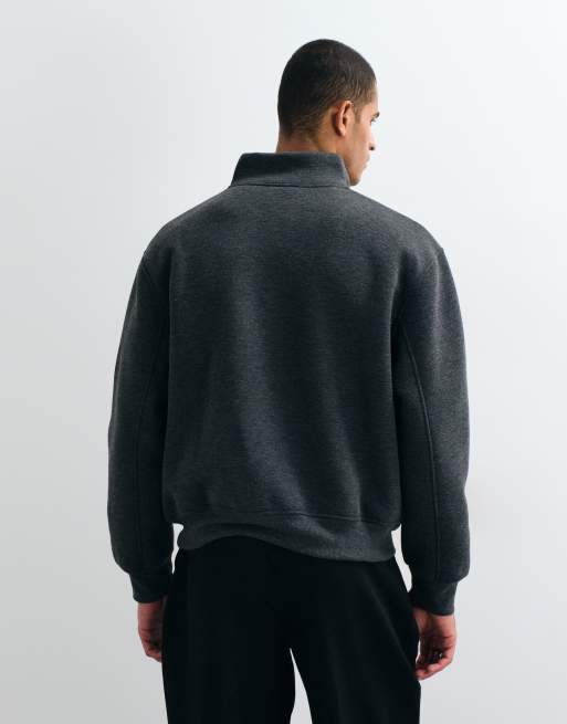 ASOS DESIGN avslappnad boxig tröja med ståkrage och halv dragkedja i scuba-liknande tyg i charcoal, 5 av 5