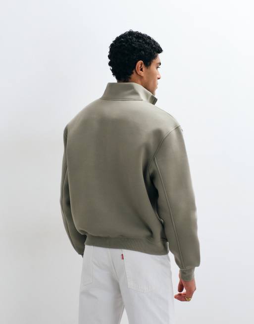 ASOS DESIGN avslappnad boxig tröja med ståkrage och halv dragkedja i scuba-liknande tyg i khaki, 5 av 5
