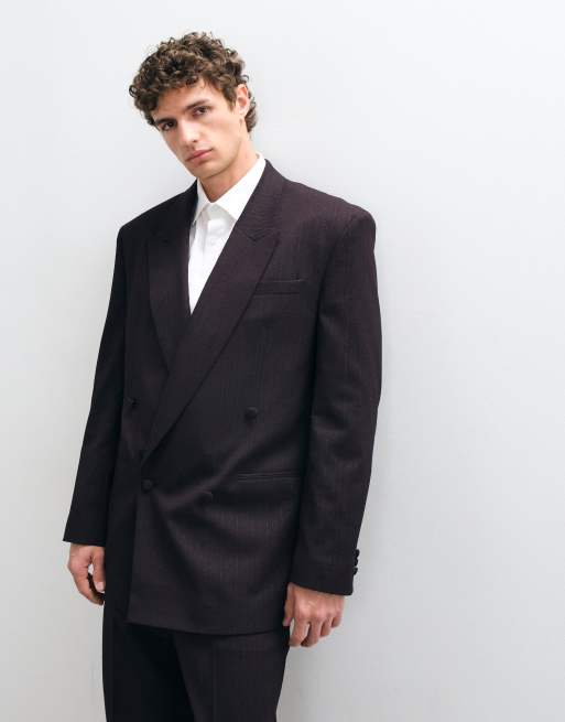 ASOS DESIGN – Vinröd, vid kostym med kritstrecksränder och metallisk finish, 3 av 3
