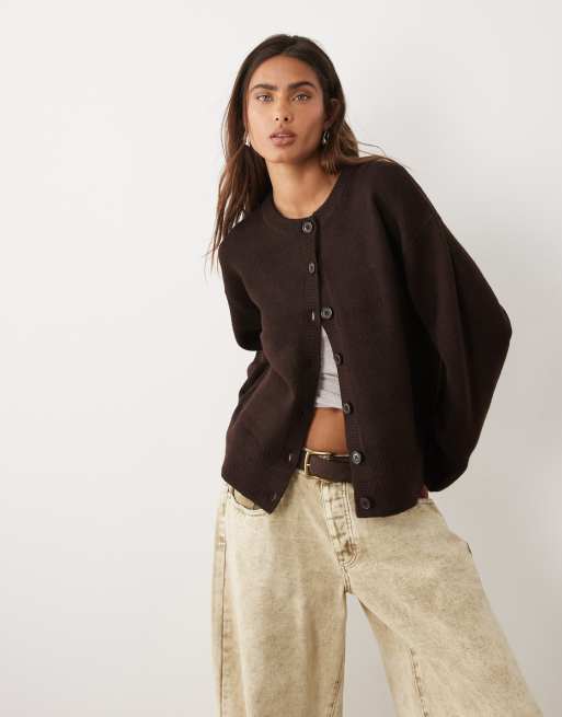 ASOS DESIGN avslappnad kofta med slitsdetalj i chokladbrun, 3 av 4