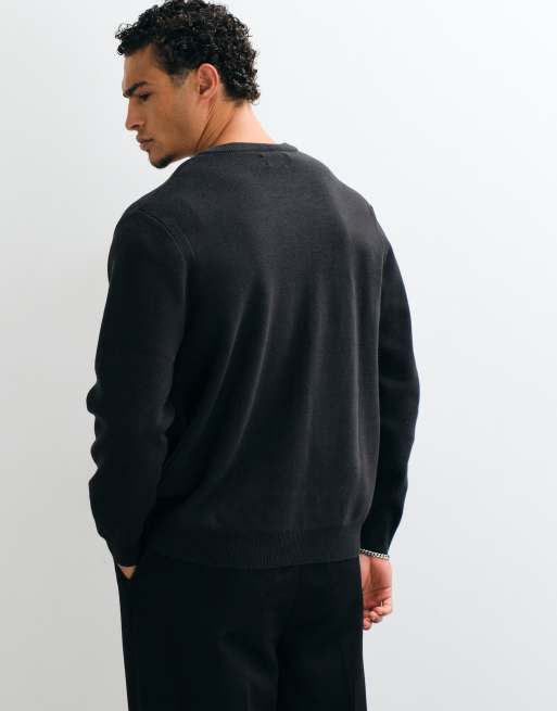 ASOS DESIGN avslappnad kompaktstickad kofta i svart, 2 av 5