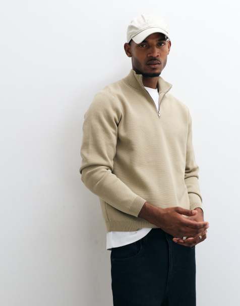 ASOS DESIGN avslappnad kompaktstickad tröja med halv dragkedja i salviagrönt - view 1